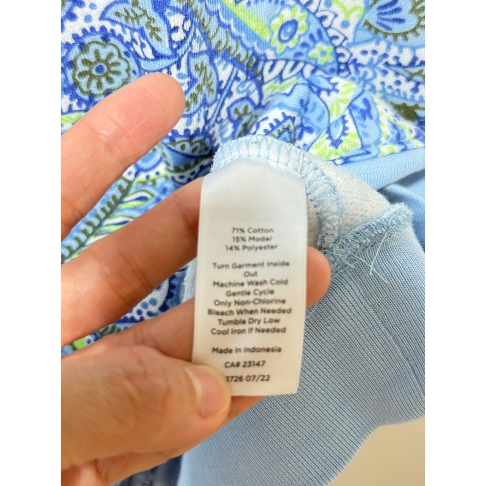 Talbots Blouson Sleeve‎ Crewneck  Sweatshirt Perkey Paisley Large Blue  Pullover - Picture 7 of 13